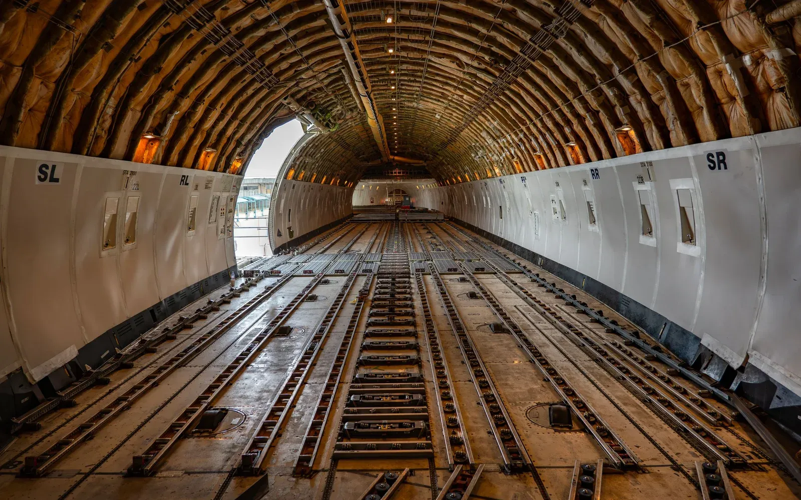 Interior of a freighter aircraft used for China to Germany air cargo