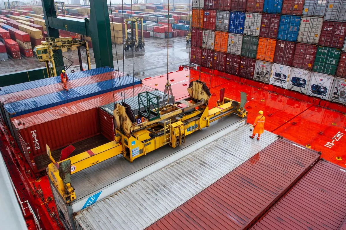 Gantry cranes loading containers at a modern automated port terminal